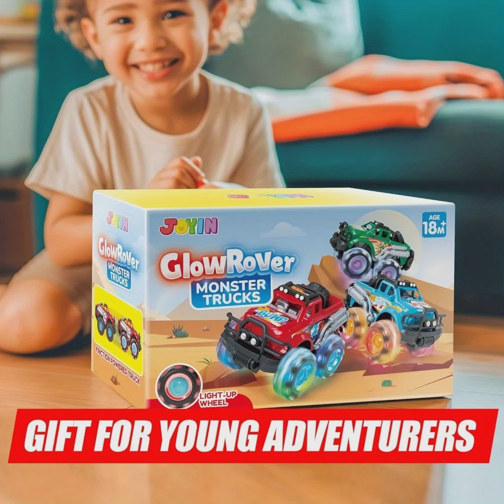 JOYFY 3-Pack Monster Trucks met Verlichte LED Wielen - Frictie Speelgoed voor Kinderen