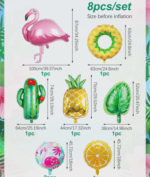 8-delige Tropische Feestballonnen Set met Flamingo, Ananas, Cactus & Citrus