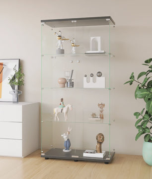Moderne Glazen Vitrinekast met LED Verlichting, 4 Legborden en 2 Deuren