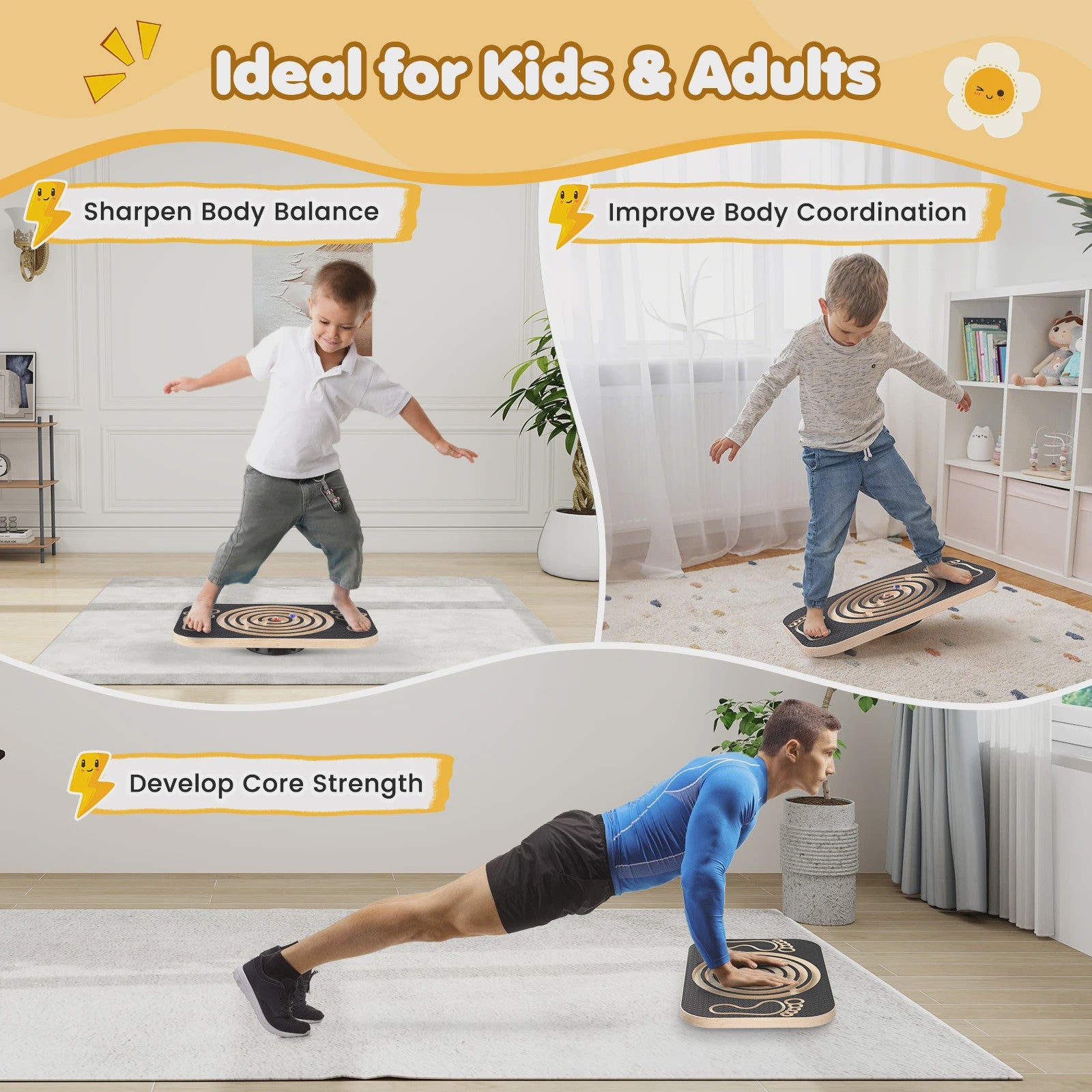 Houten Balansbord met Anti-Slip Oppervlak & Maze Spel - Balans, Core & Fitness