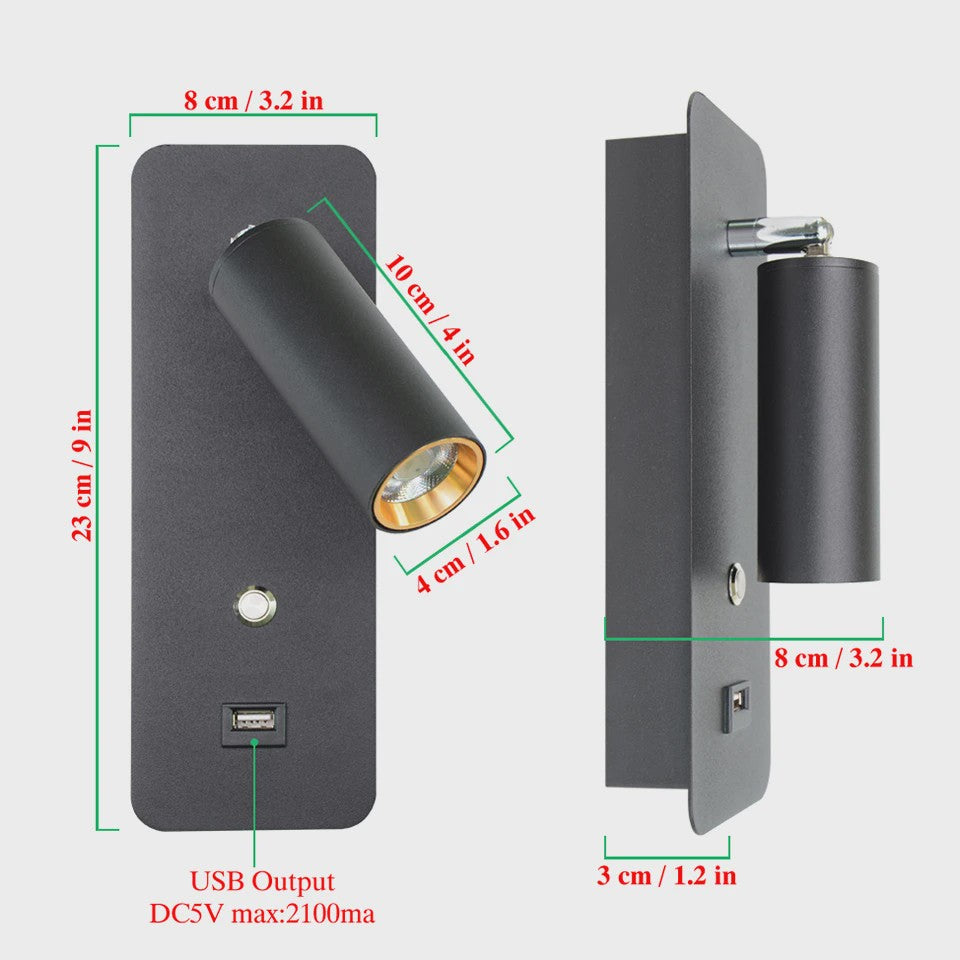 Moderne LED Wandlamp 7W met USB-poort en Schakelaar - Scandinavisch Design voor Slaapkamer & Woonkamer