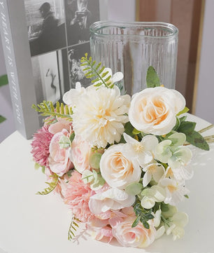 Kunstboeket Rozen & Chrysanten - Zijde Bloemen voor Bruiloft, Decoratie & DIY