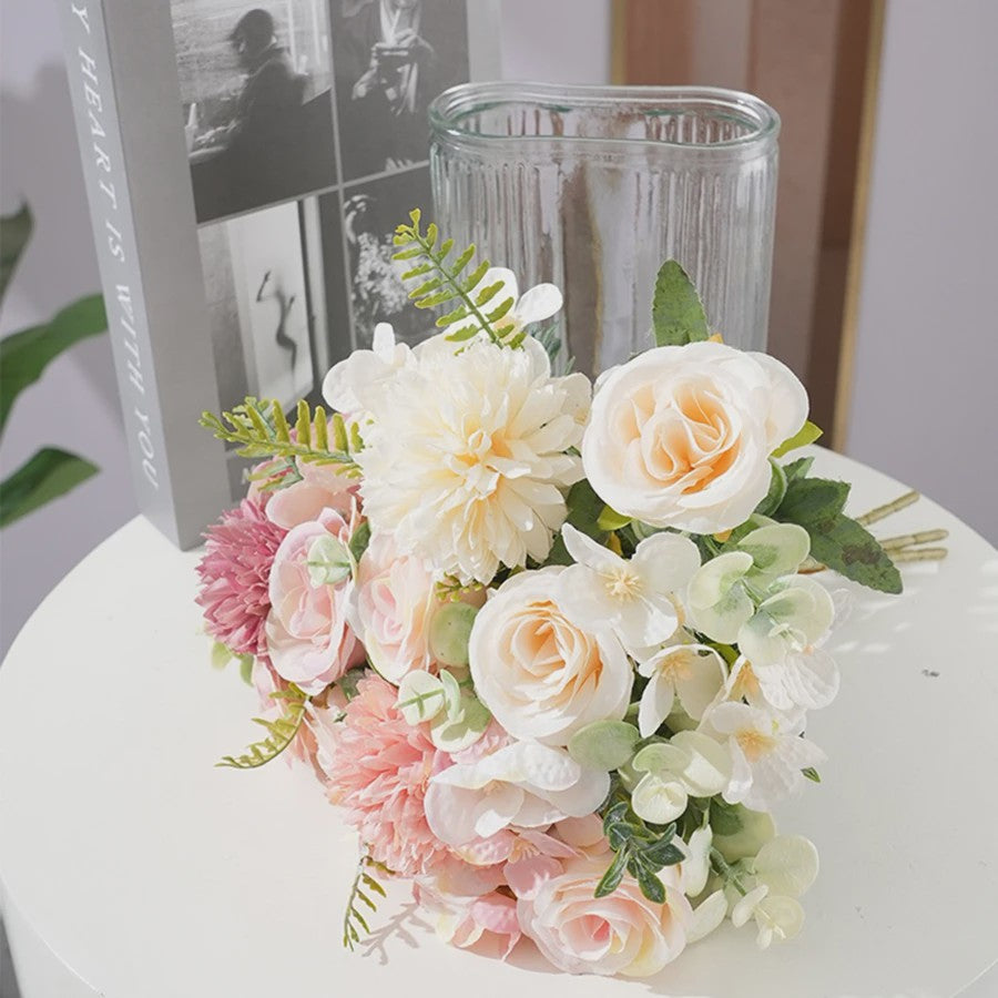 Kunstboeket Rozen & Chrysanten - Zijde Bloemen voor Bruiloft, Decoratie & DIY