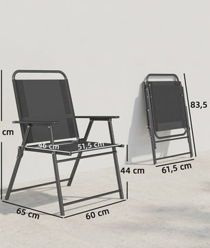 Outsunny Set van 4 Klapstoelen met Armleuningen - Zwart Textilene Zitting