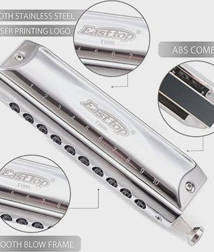 Professionele Chromatische Mondharmonica C - 10 Gaten, 40 Tonen
