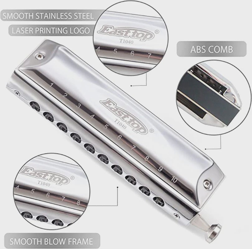 Professionele Chromatische Mondharmonica C - 10 Gaten, 40 Tonen