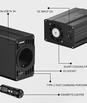 Krachtige 400W/500W/1500W Auto Omvormer: DC 12V naar AC 220V met 3x USB 2.0 en 1x USB QC3.0