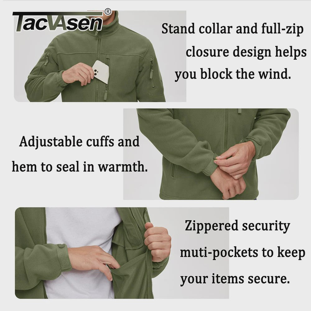 TACVASEN Heren Fleece Jas - Warm, Winddicht & Praktisch met Meerdere Zakken