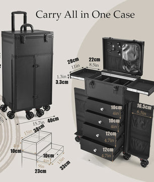 Professionele Make-up Trolley Koffer op Wielen - Mobiel Barber Station met Lades en Slot