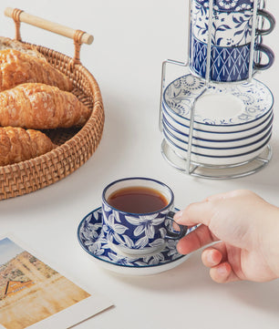 Vancasso Porseleinen Espressokopjes Set met Schoteltjes en Metalen Standaard (6/12 stuks)