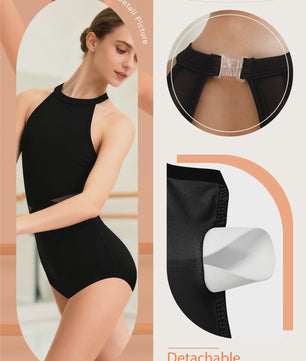 Dames Danspakje met Halternek, Mesh Details en Asymmetrische Taille - Ballet & Dans