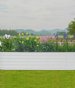 Verhoogd Plantenbed Verzinkt Staal Ovaal 195x60x43cm - Wit/Lichtgrijs