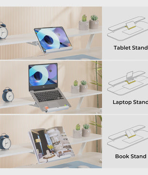 Elektrisch Verstelbaar Bureau met Lade en Monitor/Tablet Stand - Wit