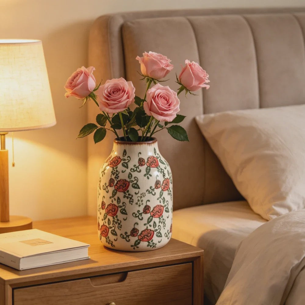 Handgemaakte Keramische Vaas met Vintage Chinese Bloemenprint - Decoratief Porselein