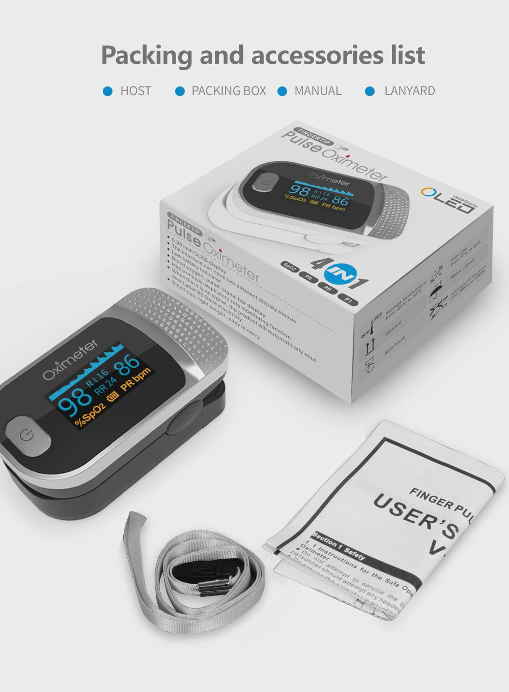 Vinger Pulse Oximeter met OLED Display - Meet Zuurstofsaturatie & Hartslag
