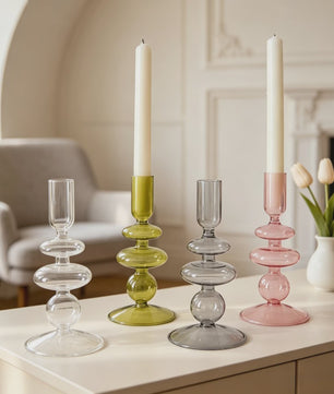 Nordic Glazen Kandelaar met Bubbel Design - Transparant Gekleurd