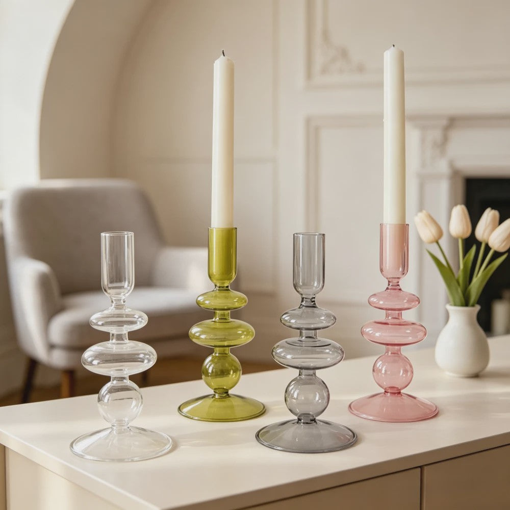 Nordic Glazen Kandelaar met Bubbel Design - Transparant Gekleurd
