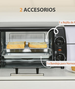 Homcom Mini Oven 10L - Compacte Elektrische Oven met 750W Vermogen