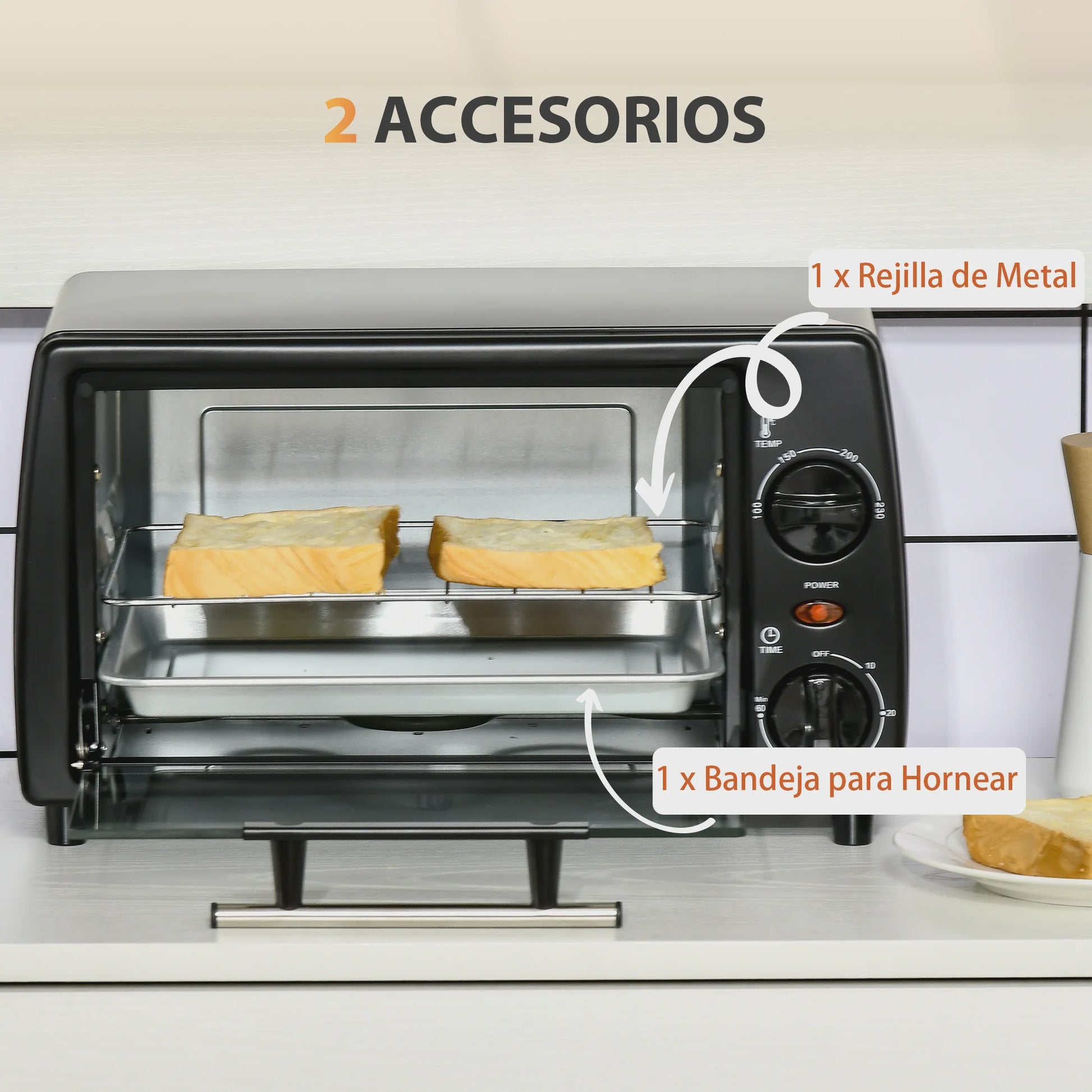 Homcom Mini Oven 10L - Compacte Elektrische Oven met 750W Vermogen