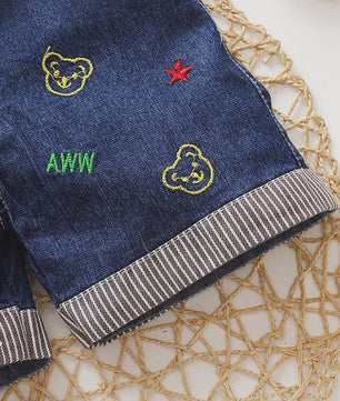 Schattige Denim Tuinbroek Shorts met Cartoon Print voor Kinderen (1-3 Jaar)