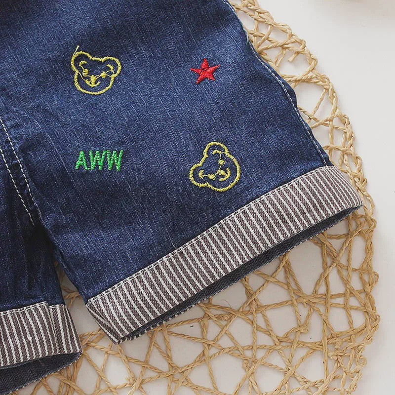 Schattige Denim Tuinbroek Shorts met Cartoon Print voor Kinderen (1-3 Jaar)