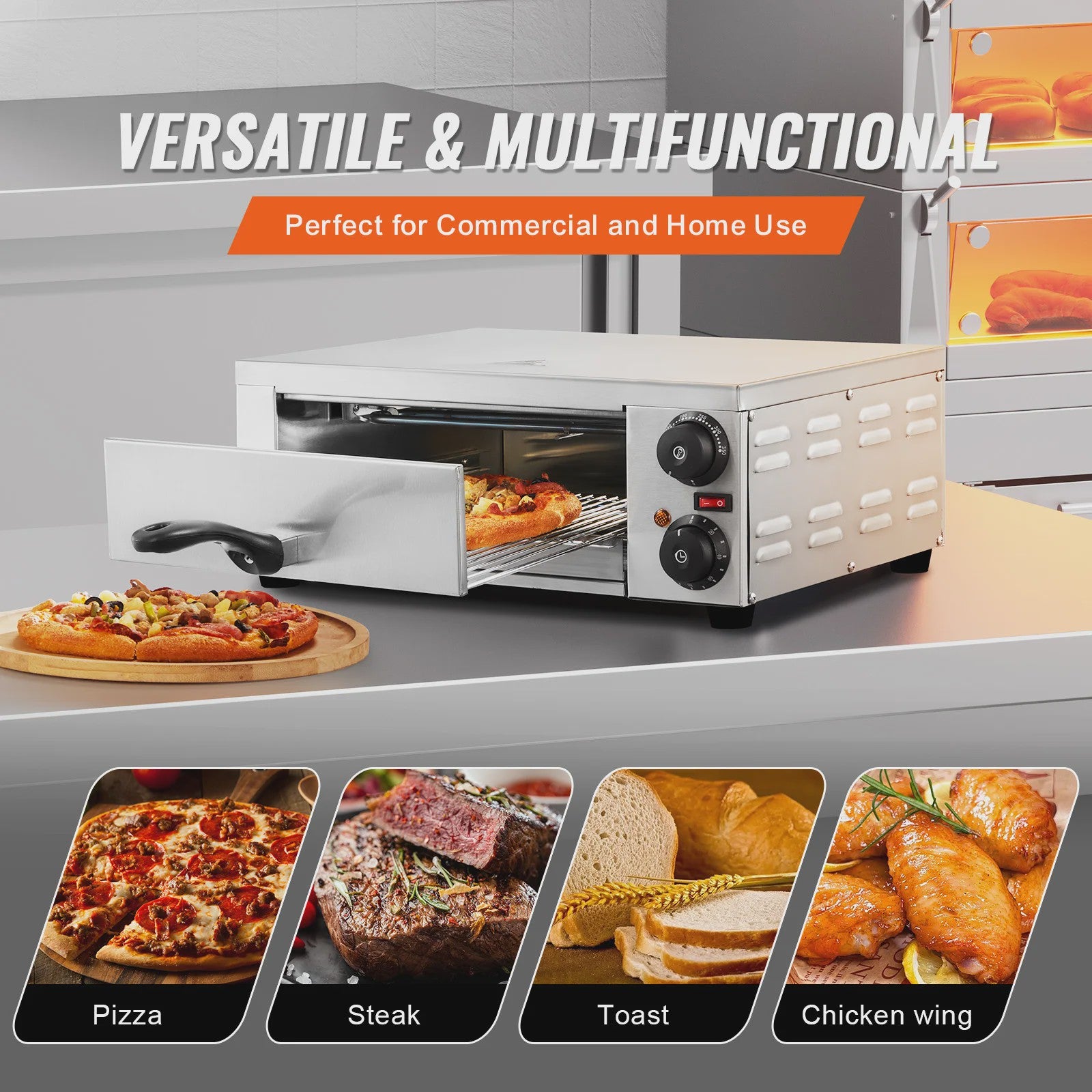 Professionele 1500W Elektrische Pizzaoven voor Thuis & Horeca - Gelijkmatig Bakken & Eenvoudig Reinigen