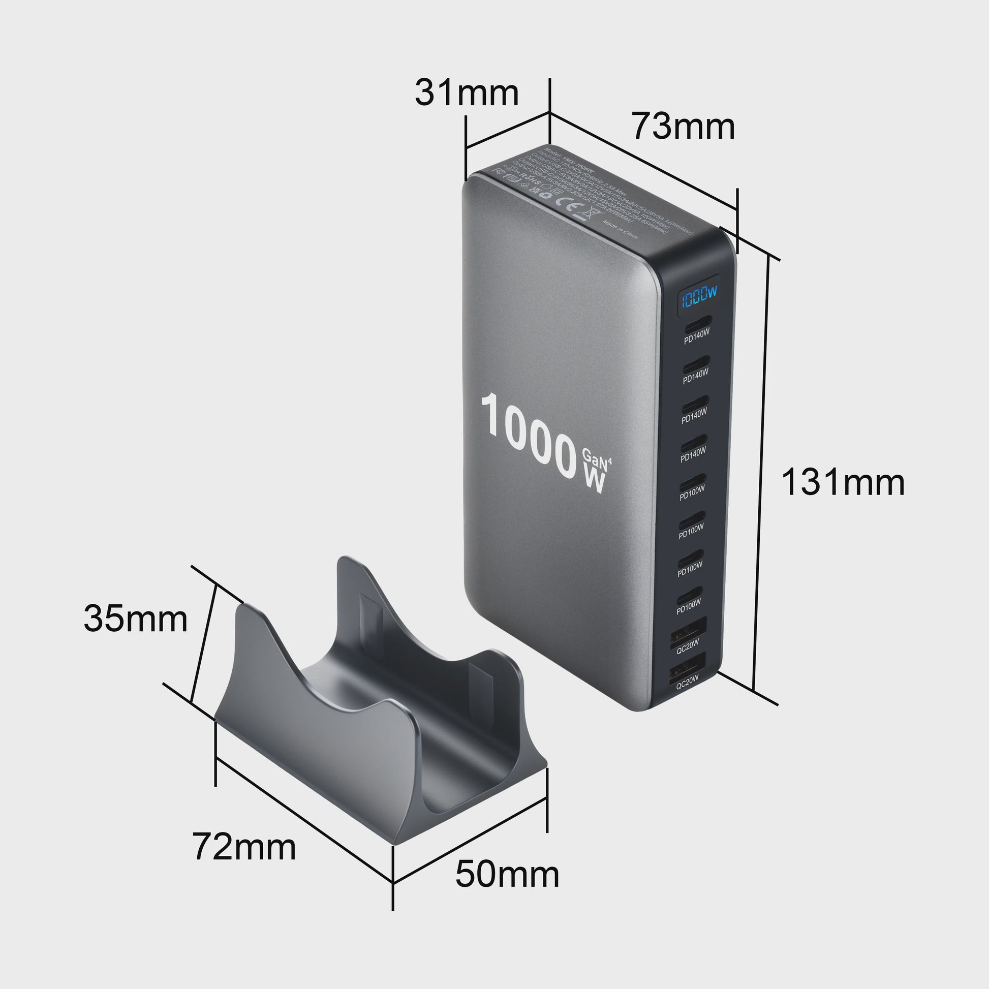 1000W Desktop Oplader met 8 Poorten: Snel Laden voor Laptops, Tablets en Meer