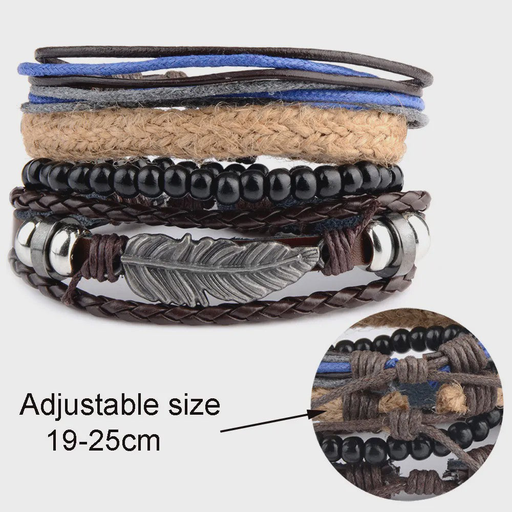 Heren Leren Armbanden Set - Viking, Gothic & Punk Stijl - Multilayer Vintage
