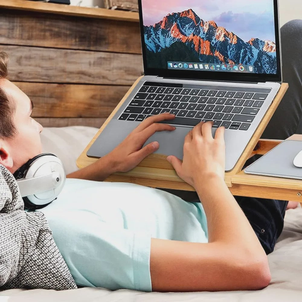 Houten Laptoptafel voor Bed & Bank - Opvouwbaar, Verstelbaar, met Lade