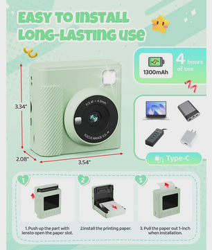 Direct Print Kinder Camera - 1080P HD Fotocamera met Instant Printer & Kleuren Prints