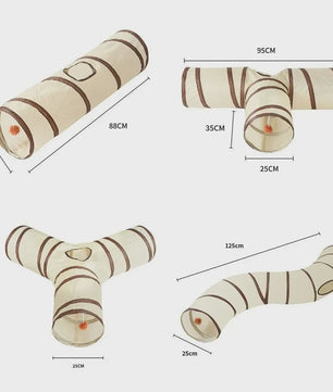 Opvouwbare Katten Speeltunnel - Interactief Speelgoed voor Katten & Konijnen - Beige/Bruin