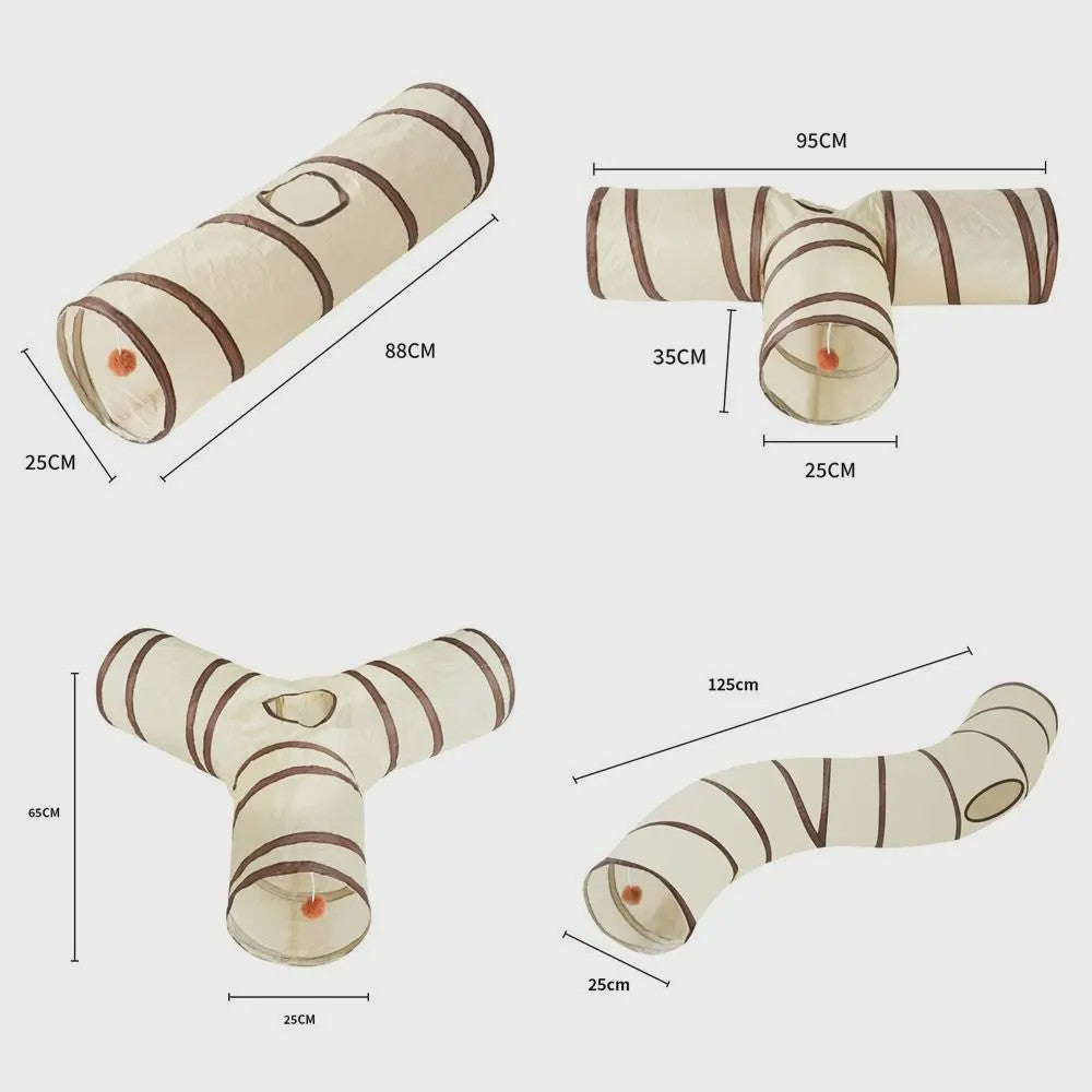 Opvouwbare Katten Speeltunnel - Interactief Speelgoed voor Katten & Konijnen - Beige/Bruin