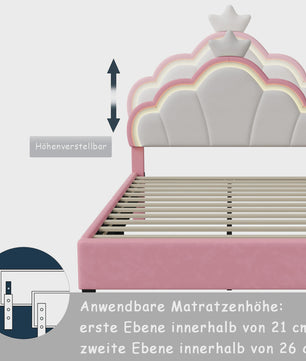 Betoverend Prinsessenbed met Kroon en LED-verlichting - Roze Kinderbed