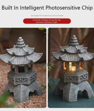 Chinese Pagode Solar Tuinlamp - Zen Stijl Steen Lantaarn voor Buiten