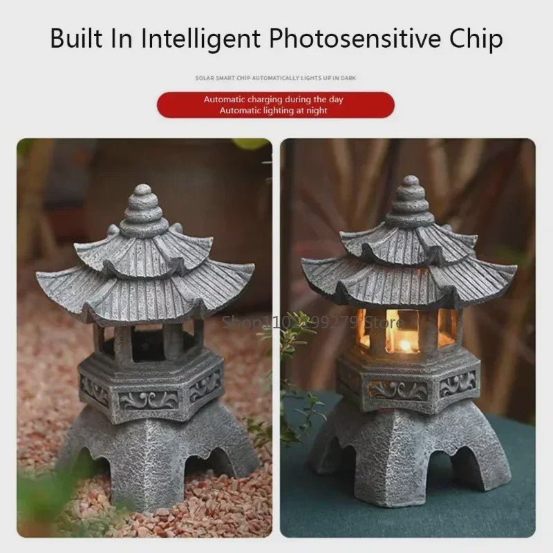 Chinese Pagode Solar Tuinlamp - Zen Stijl Steen Lantaarn voor Buiten