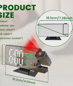 Moderne LED Digitale Projectiewekker met Spiegel & 180° Draaibare Projector