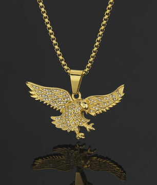 Gouden Eagle Hanger Ketting met Bling - Roestvrij Staal Iced Out Dieren Sieraad voor Heren & Dames
