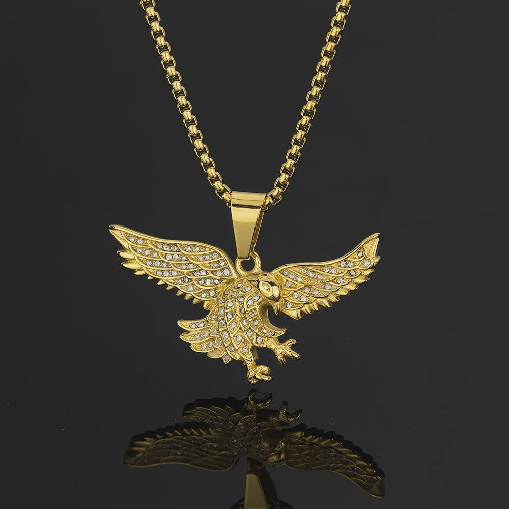 Gouden Eagle Hanger Ketting met Bling - Roestvrij Staal Iced Out Dieren Sieraad voor Heren & Dames