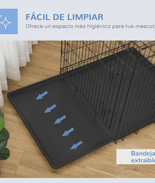 Pawhut Opvouwbare Hondenkennel met 2 Deuren, Verwijderbaar Bakje en Handvat - 92x57x62.5 cm Zwart