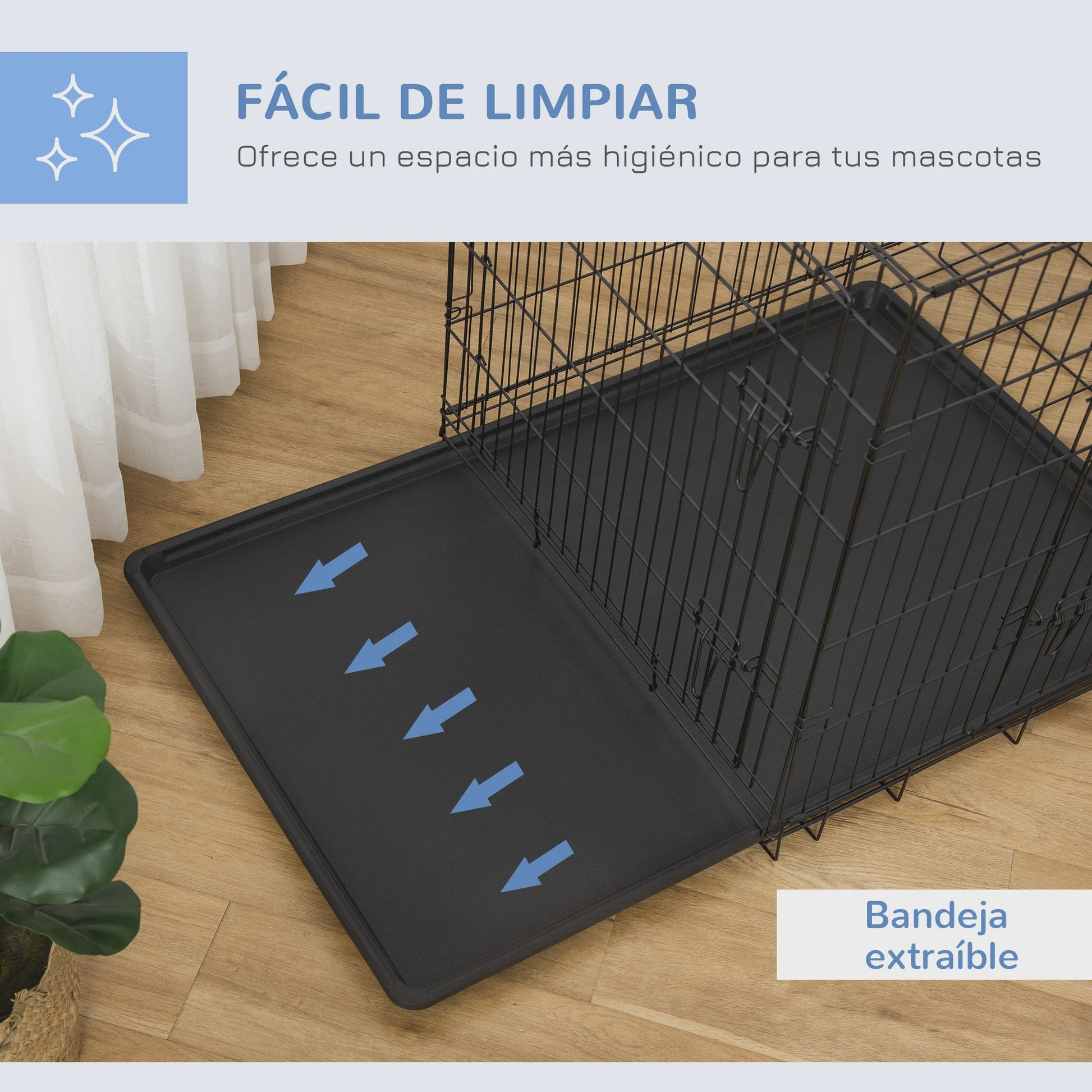 Pawhut Opvouwbare Hondenkennel met 2 Deuren, Verwijderbaar Bakje en Handvat - 92x57x62.5 cm Zwart