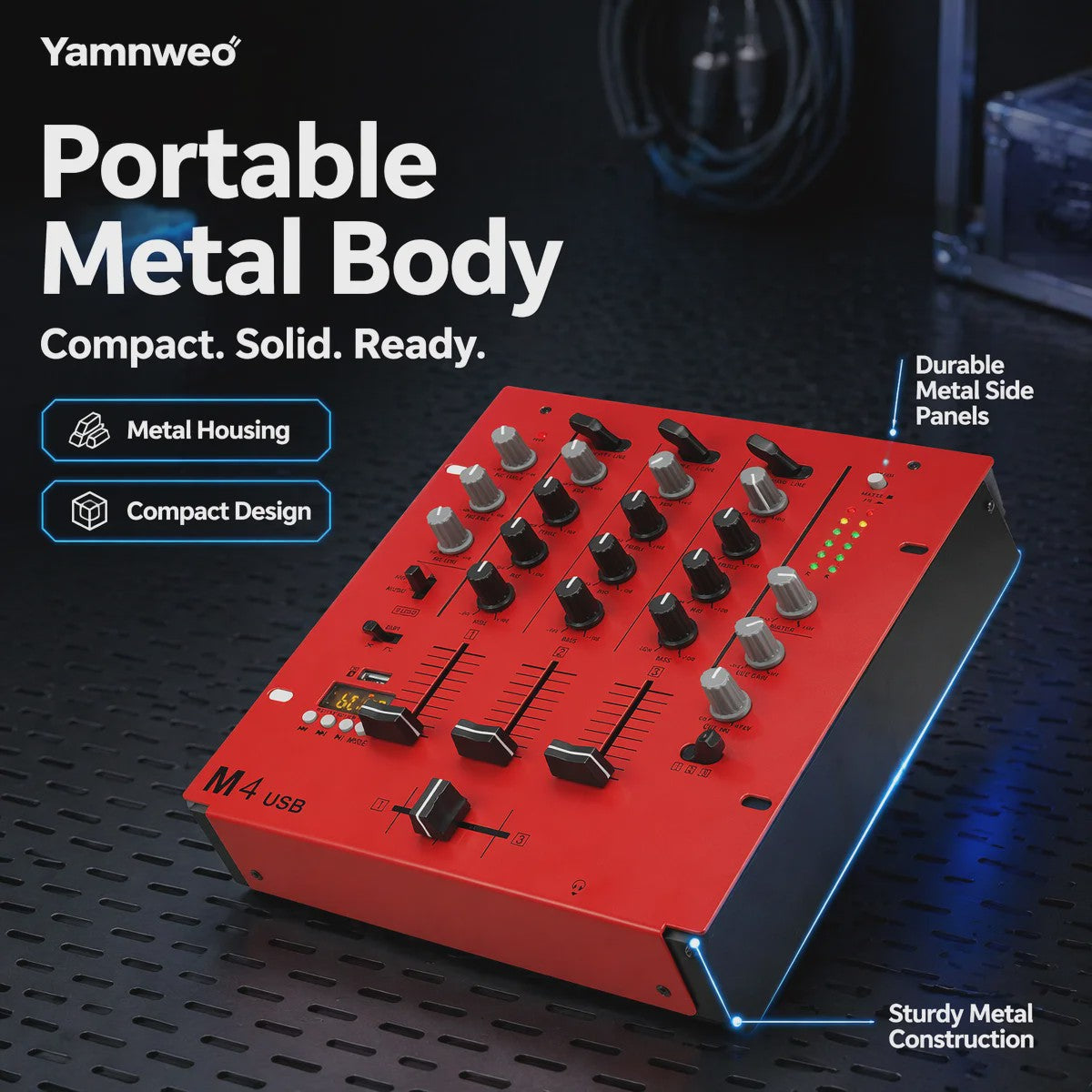 Yamnweo M4 Mini DJ Mixer - 3 Kanaals Audio Console met Bluetooth, USB MP3 & EQ