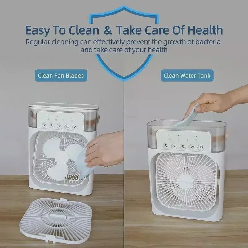 Draagbare 3-in-1 Air Cooler Ventilator met Vernevelaar en LED Nachtlampje