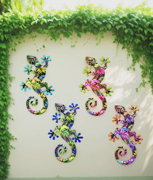 Kleurrijke Metalen Gekko Muurdecoratie - Tropische Hagedis Hangornament voor Buiten & Binnen