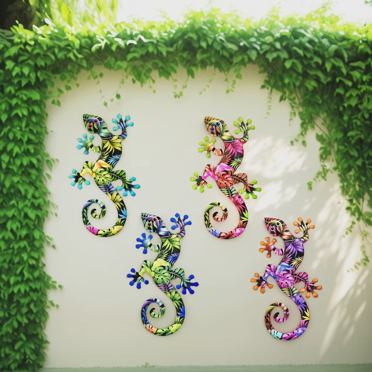 Kleurrijke Metalen Gekko Muurdecoratie - Tropische Hagedis Hangornament voor Buiten & Binnen