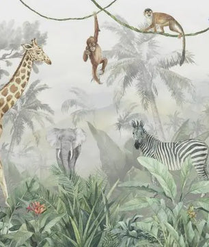 Milofi 3D Muurschildering Behang: Scandinavisch Bos met Jungle Dieren voor Kinderkamer