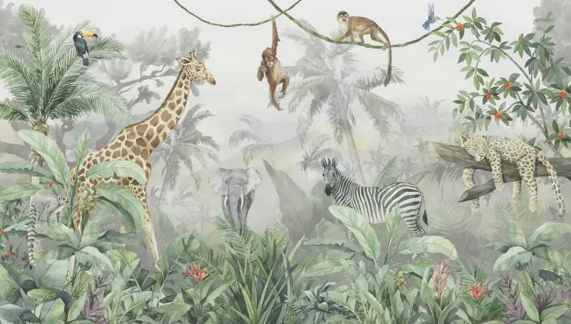 Milofi 3D Muurschildering Behang: Scandinavisch Bos met Jungle Dieren voor Kinderkamer