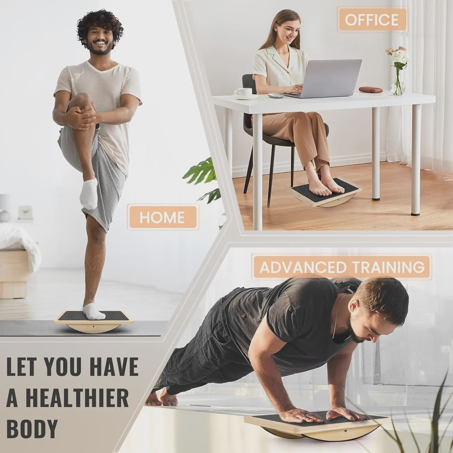 Houten Balansbord - Anti-slip Rocker & Wobble Board voor Fitness, Werkplek & Thuis
