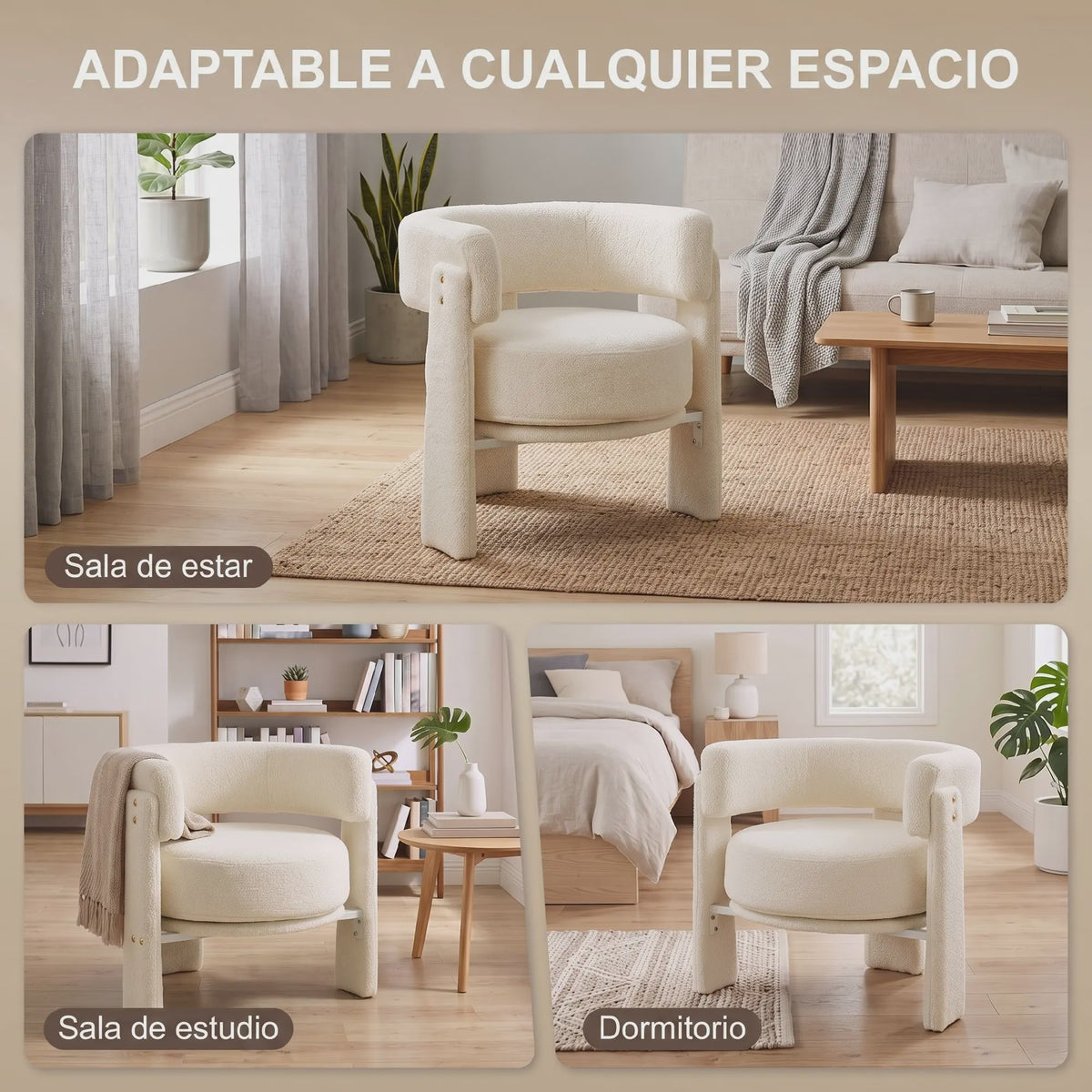 Crème Witte Fauteuil met Schapenvacht en Lendenkussen - Stijlvol Comfort