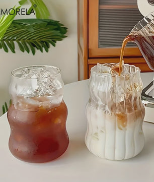Set Glazen Tumblers met Verticale Ribbels - Hittebestendig Glas voor Koffie, Thee & Water