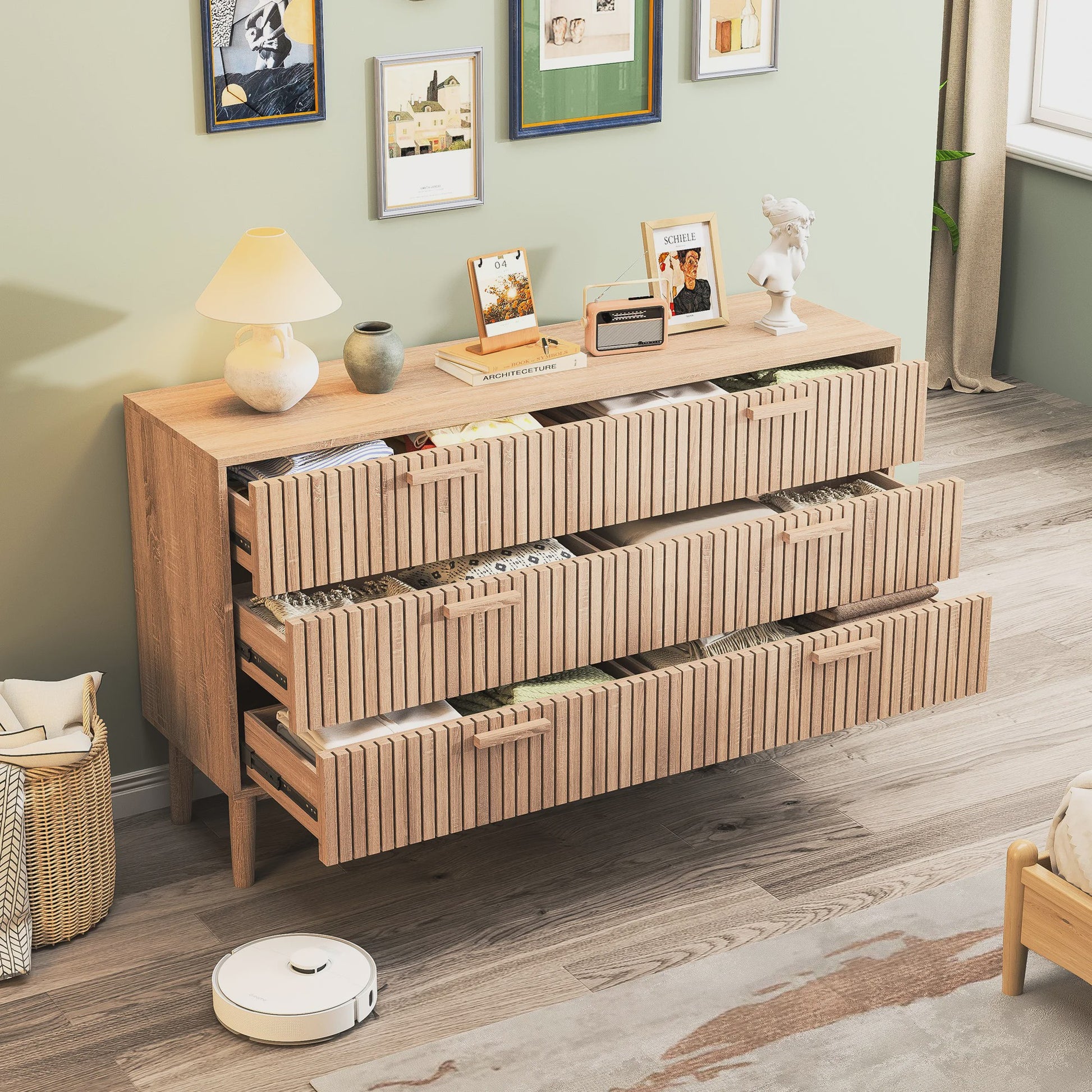 Moderne Houten Ladekast - 4 of 6 Laden - Retro Design Dressoir voor Slaapkamer & Woonkamer